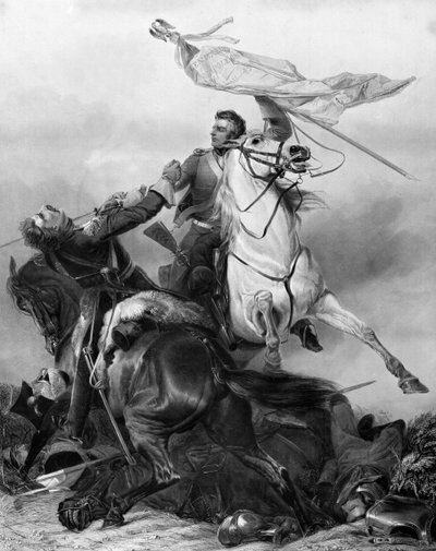 Kampf um das Banner - Sergeant Ewart erobert den Adler des französischen 45. Regiments in Waterloo, 1815, nach 1847 von Richard Ansdell